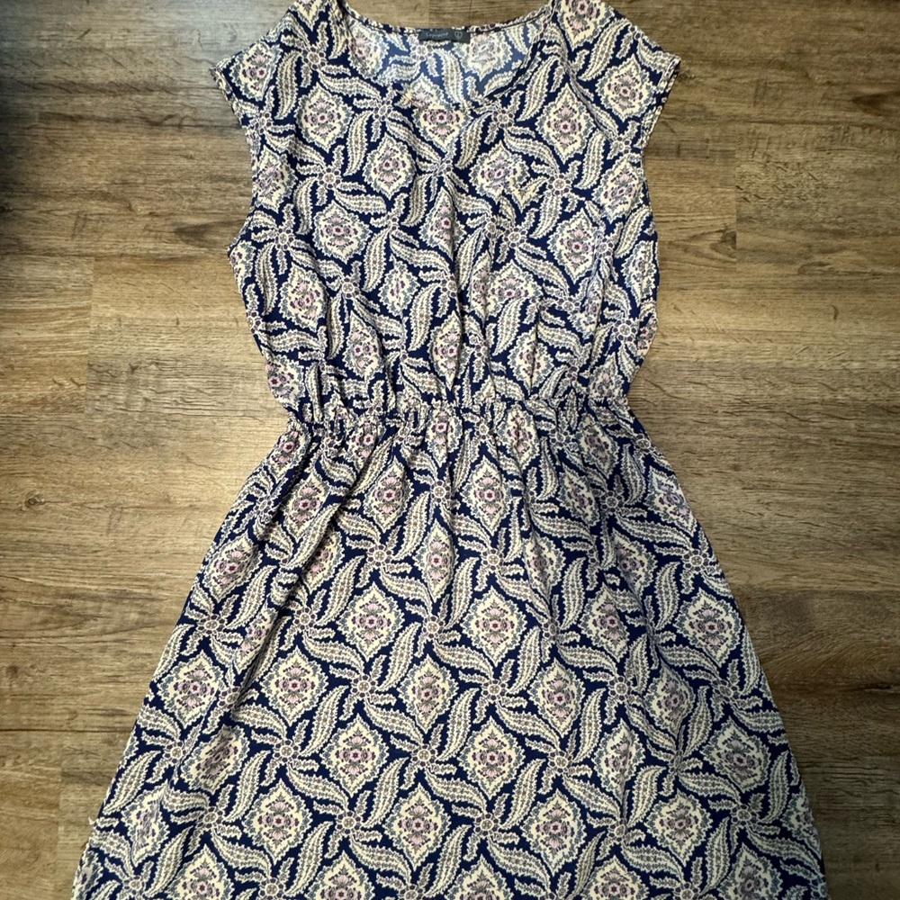 Soprano Blue and Cream Patterned Midi Dress